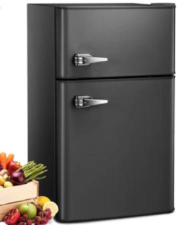 Auseo 3.1 Cu.Ft Double Door Mini Fridge with Freezer