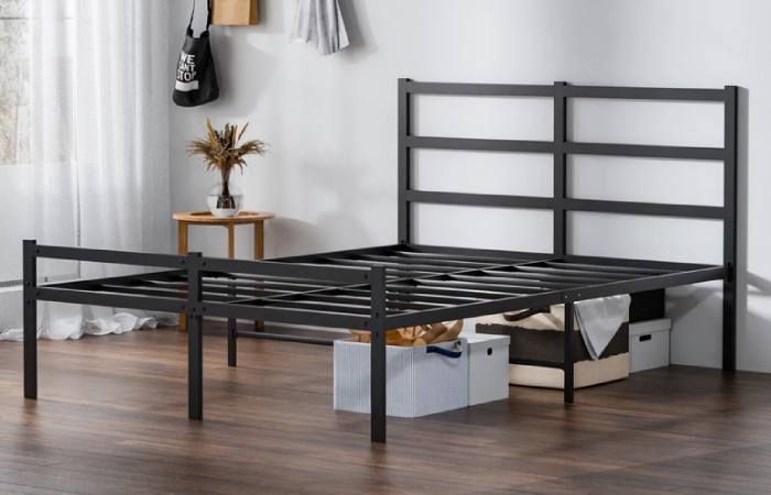 Lusimo Twin Bed Frame with Headboard No Box Spring Needed 14-inch Heavy Duty Slat Support Metal Platform Bed Frame Twin Size for Adult, Black