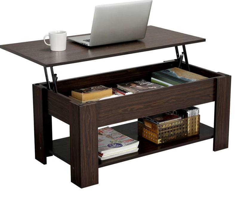 Alden Design Modern 38.6" Wood Lift Top Coffee Table with Shelf